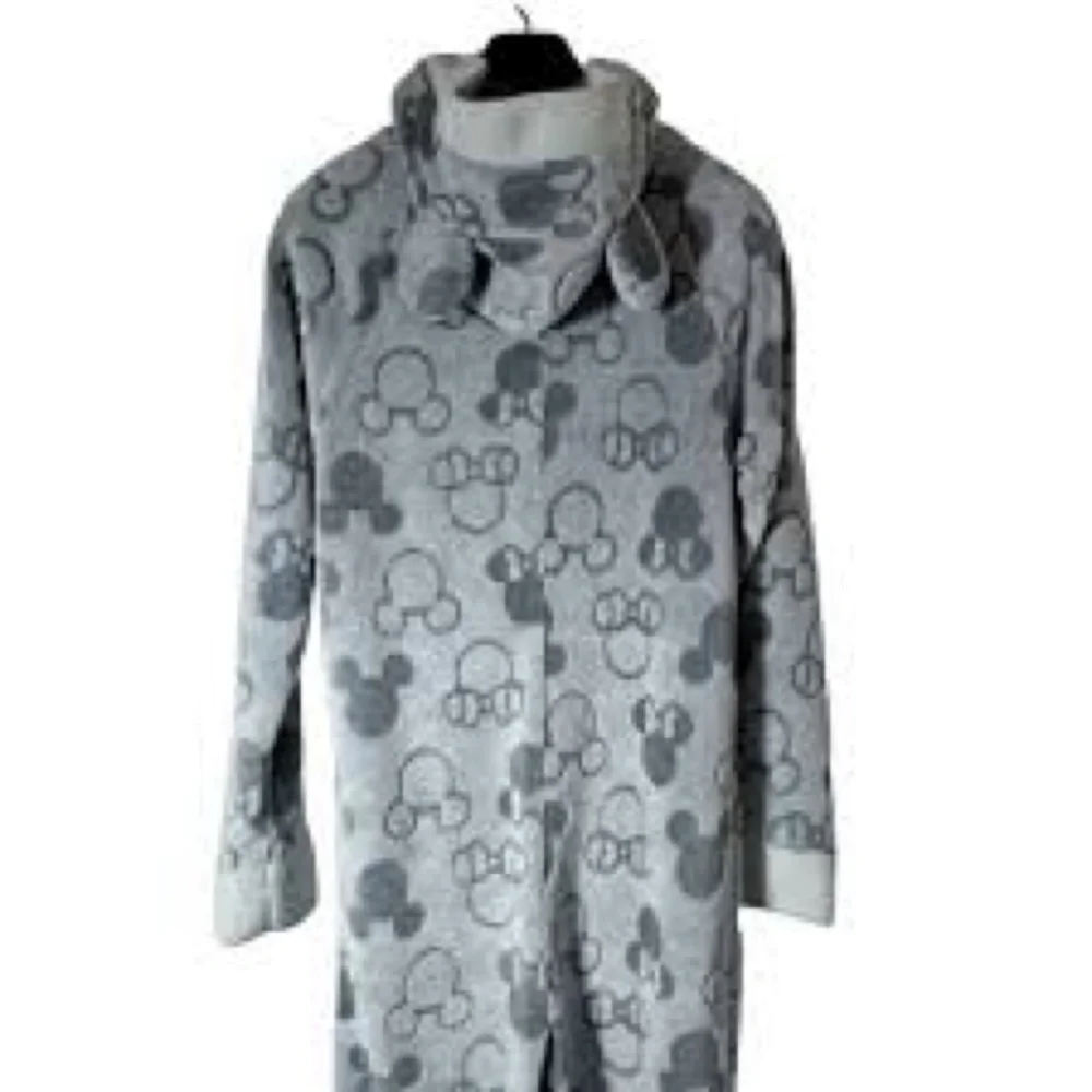 DISNEY Grey Onesie Mickey Pattern Fleece Trimming Mickey Ears size S/m CP1 - Picture 2 of 7